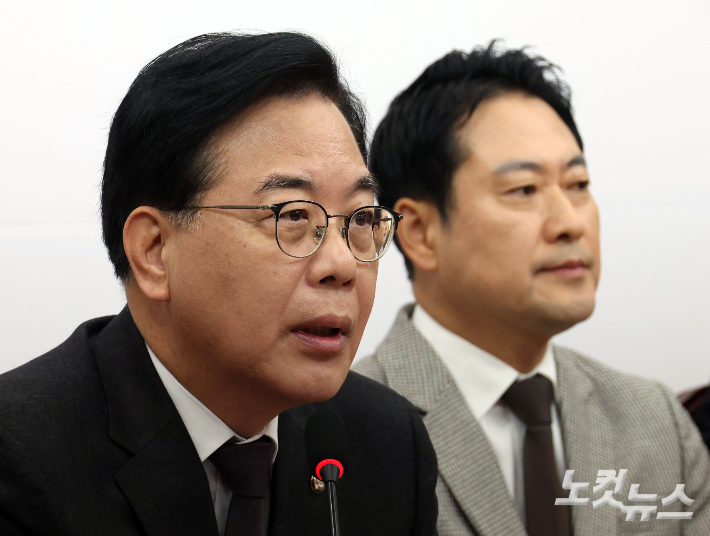 국민의힘 송언석 원내대표가 8일 오전 국회에서 열린 최고위원회의에 참석해 발언하고 있다. 황진환 기자