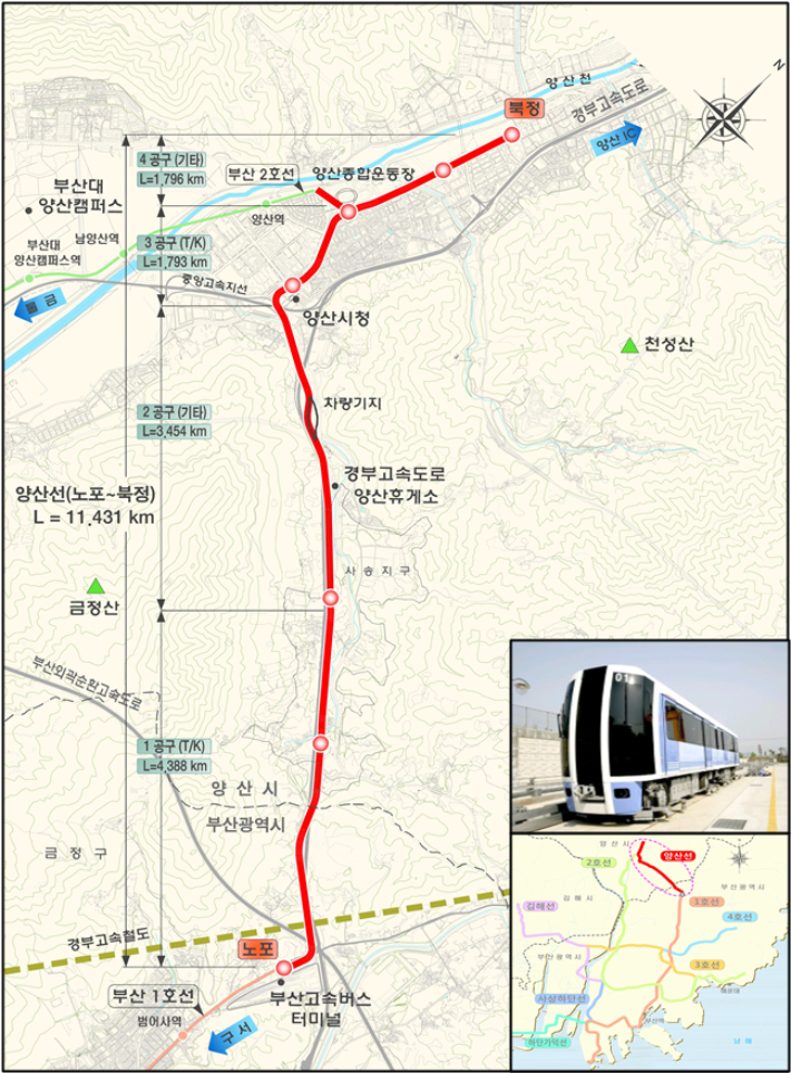 양산도시철도 노선도. 경남도청 제공 