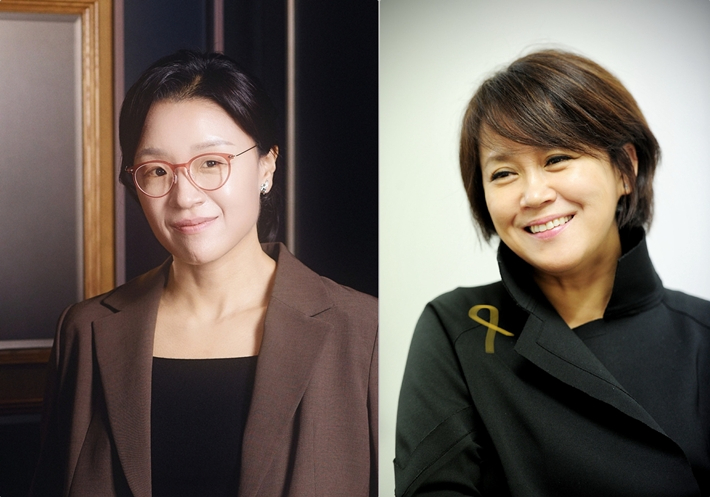 2025 올해의 여성영화인상 윤가은 감독(사진 왼쪽)과 올해의 여성영화인상 공로상 심재명 명필름 대표. ㈔여성영화인모임 제공