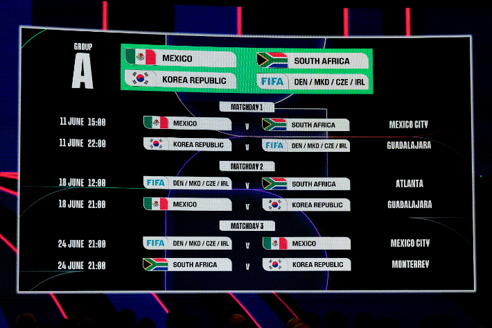 북중미 월드컵 A조 경기 시작 시각과 장소(표기 시간은 미국 동부 기준). 연합뉴스