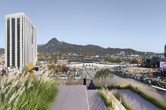 세종문화회관 옥상정원 북측면(경복궁방향) 스탠드형 전망대. 서울시 제공