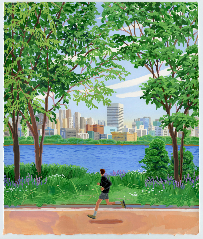 이슬아, 'Running(달리기)', Watercolor and gouache on Arches, 45.5x37.9cm(2025). 김리아갤러리 제공