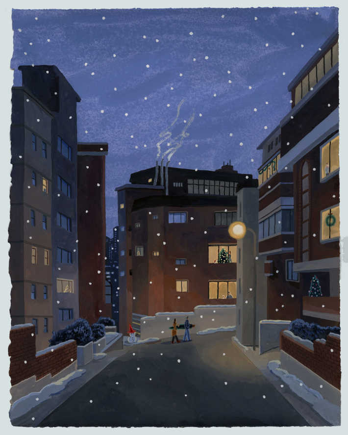 이슬아, 'Going home(귀가)', Watercolor and gouache on Arches, 40.9x31.8cm(2025). 김리아갤러리 제공