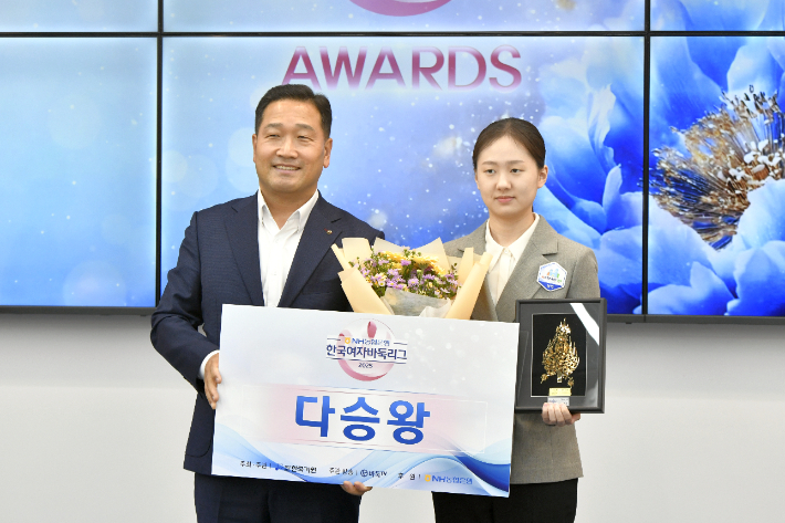 다승상 수상자 김은지 9단(사진 오른쪽). 한국기원 제공