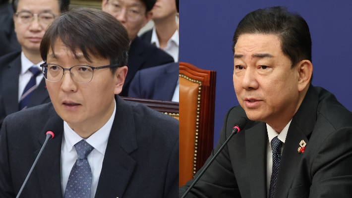 쿠팡 박대준 대표와 더불어민주당 김병기 원내대표. 연합뉴스, 윤창원 기자