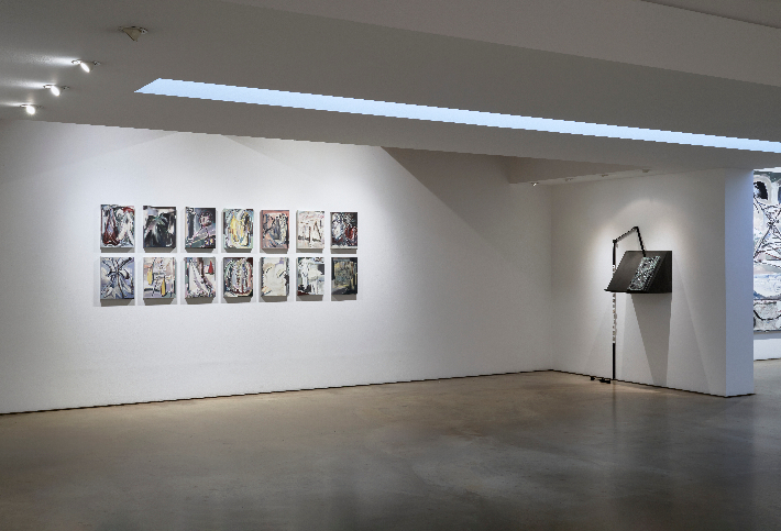 '긴 꼬리 책'과 책 안에 있는 그림들을 재해석한 14점의 연작 '긴 꼬리 책: 떨어져 나온 문장'. 학고재갤러리 제공