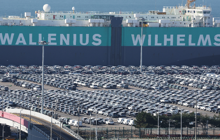 경기도 평택항에 수출용 자동차가 세워져 있는 모습. 연합뉴스
