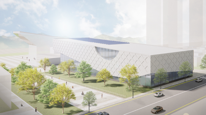 복합시설 건물과 다목적체육센터 조감도. 구미시 제공