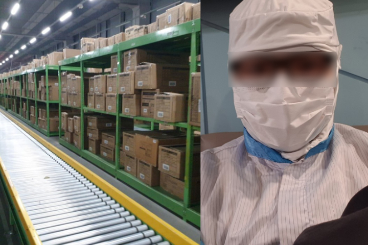 박중혁(가명)씨가 일용직으로 일하고 있는 공장(왼쪽)과 작업복을 입은 박씨(오른쪽). 박중혁(가명)씨 제공