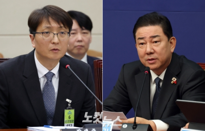 쿠팡 박대준 전 대표와 더불어민주당 김병기 원내대표. 윤창원 기자