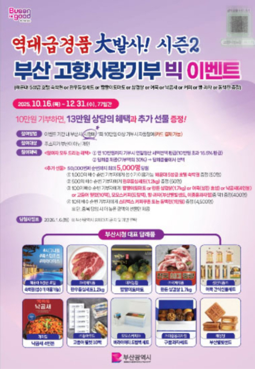 부산시가 연말까지 고향사랑기부 이벤트를 개최한다. 부산시 제공