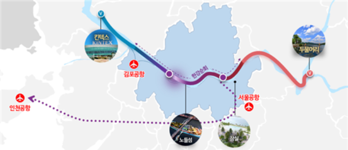 한강 중심의 UAM 노선도. 서울시 제공