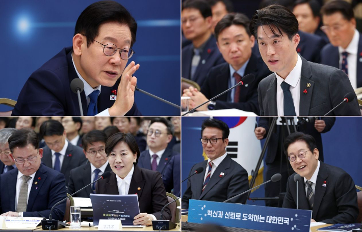 이재명 정부는 지난 11일 세종컨벤션센터에서 열린 기획재정부, 국가데이터처 업무보고를 시작으로 4일 차인 17일도 산업통상부·지식재산처·중소벤처기업부, 행정안전부·경찰청·소방청·인사혁신처 등 부처의 업무보고를 실시간으로 국민들에게 공개하고 있다. 연합뉴스