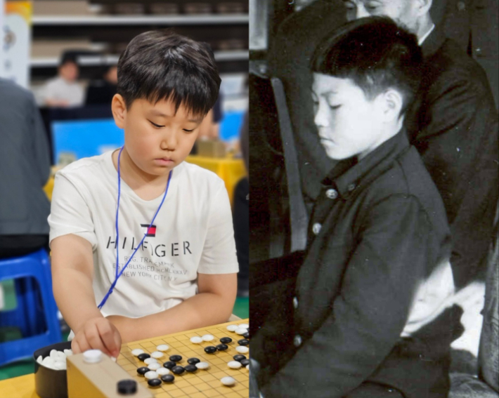 63년 만에 최연소 프로기사 입단 기록을 세운 유하준 초단(사진 왼쪽)과 조훈현 9단의 입단 당시 모습. 유하준 어머니 이진주씨(바둑일보 사진)·한국기원 제공 