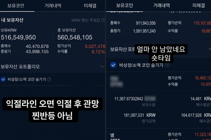 사기 혐의로 법정구속된 장모(31)씨가 가상화폐(코인)으로 이익을 봤다며 올린 사진들. 장모씨 인스타그램 캡처