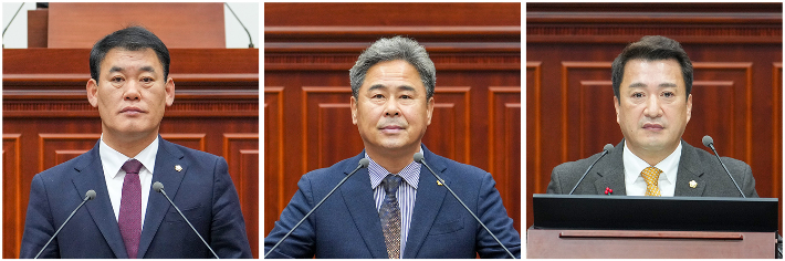 박광호, 오상도, 최재필 위원장이 5분 자유발언을 하고 있다. 경주시의회 제공