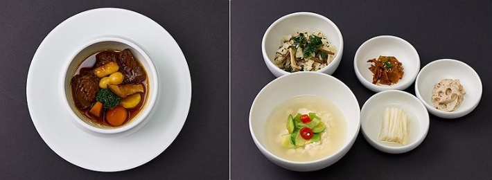 에드워드 리가 개발에 직접 참여한 APEC 만찬. 왼쪽부터 갈비찜, 나물비빔밥. 연합뉴스