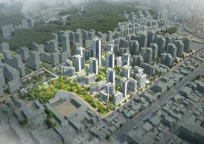 일상 속 공원의 쾌적함과 각종 시설의 편의성을 누리며, 지역과 보행녹지가 연계되는 '미아 센트럴 파크웨이' 조감도. 서울시 제공