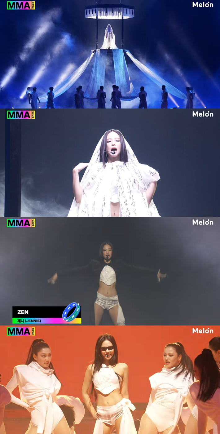 제니는 이날 '서울 시티' '젠' '라이크 제니'까지 3곡 무대를 선보였다. MMA2025 캡처