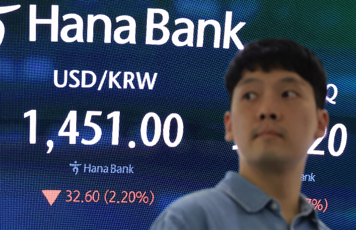 서울 중구 하나은행 본점에서 직원들이 증시와 환율을 모니터하고 있다. 연합뉴스