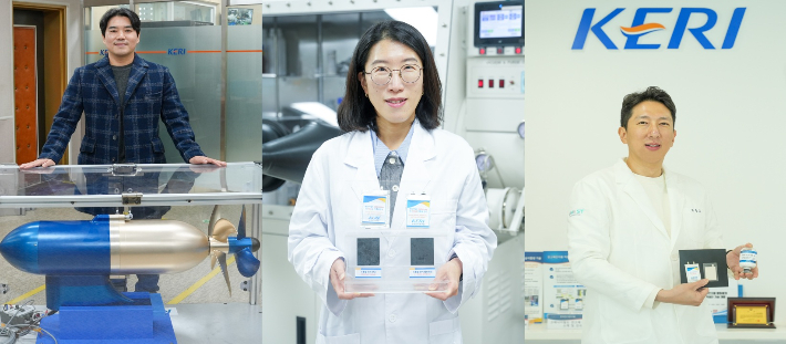 KERI 홍도관·이유진·박준호 박사의 기술이 2025년 국가연구개발 우수성과 100선에 선정됐다(사진 왼쪽부터). 전기연 제공