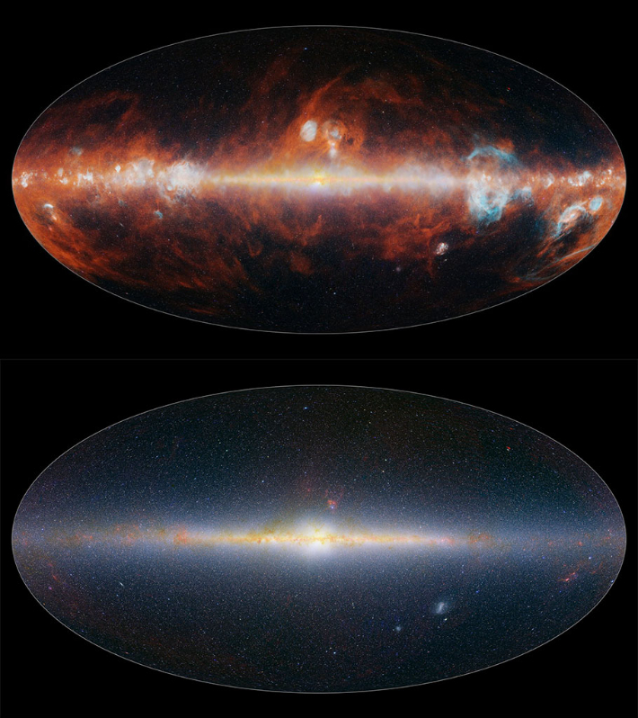 스피어엑스(SPHEREx)로 장기간 관측한 첫번째 적외선 우주지도 모습. NASA/JPL-Caltech