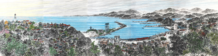 미농 김명화 작가의 초대형작 '묵호 낮풍경'. 김명화 작가 제공