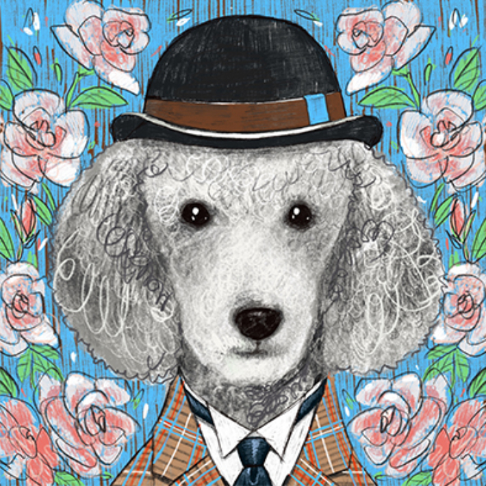 홍지연, '댄디맥, 꽃에 둘러싸인 신사의 오후', ipad drawing, 45x45cm(2025). 홍 작가 제공