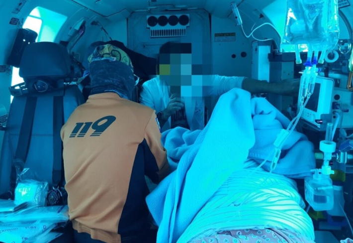 소방헬기 '한라매' 안에서 새 생명이 태어났다. 제주도소방안전본부 제공