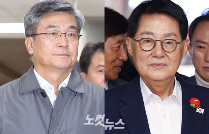 서욱 전 국방부 장관(왼쪽), 박지원 전 국가정보원장. 류영주 기자