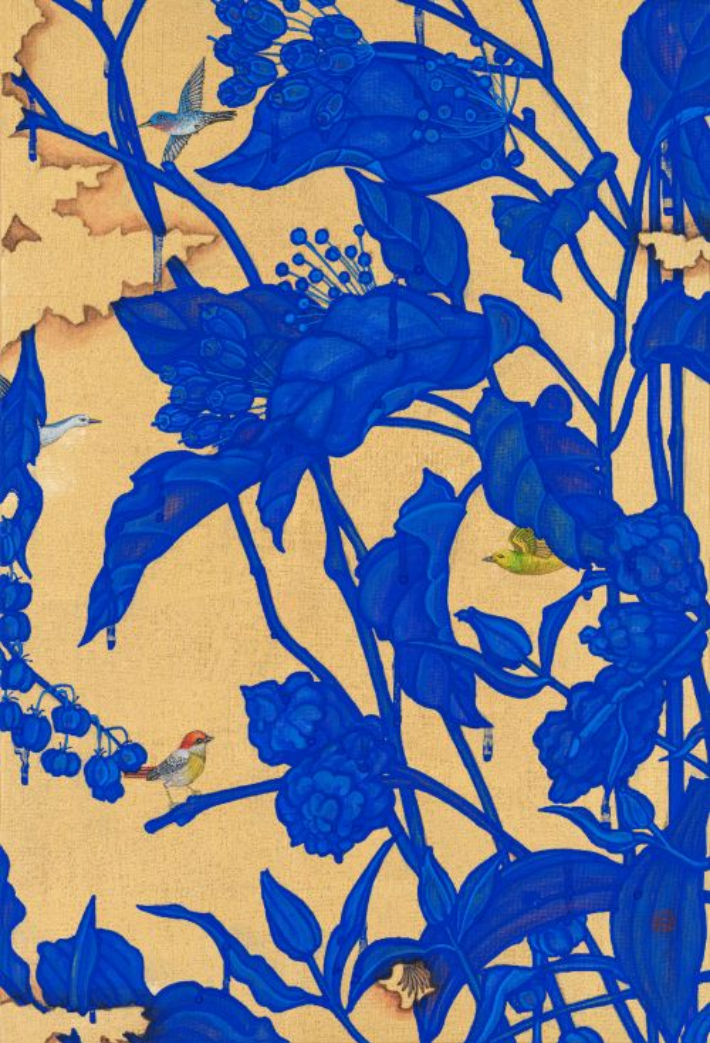 윤정원, '우리들의 시간02', Moments Between Us02, 비단에 채색, 37.5x25.5cm(2025). 김리아갤러리 제공