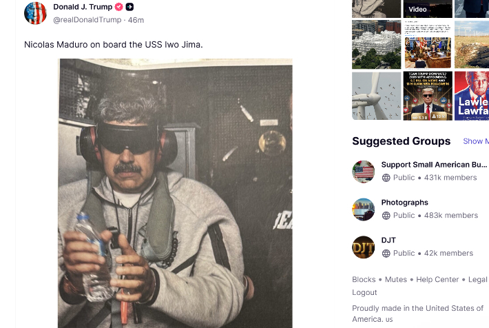 트럼프 대통령이 자신의 SNS에 올린 마두로 대통령의 모습. 트럼프 대통령 SNS 캡처