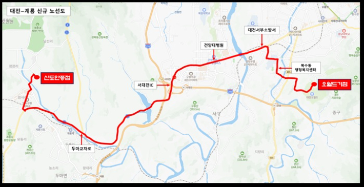 신설 302번 노선. 대전시 제공 