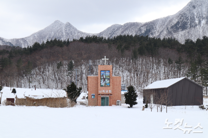 울릉도 나리분지 나리침례교회 설국 풍경. 김일현 선교국장