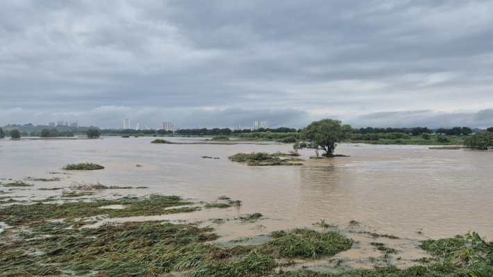 지난 9월 7일 폭우로 급격히 불어난 전주시 만경강 일대. 심동훈 기자