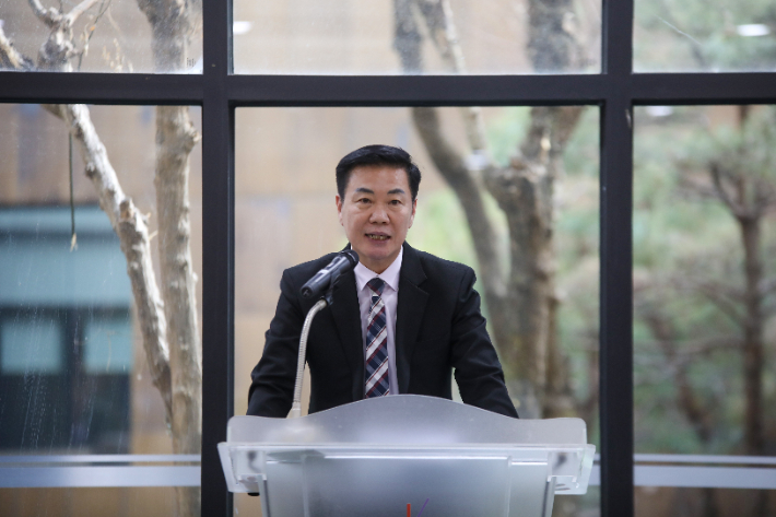 전북CBS 이균형 대표가 신년 하례회에서 새해 인사를 전하고 있다. 최화랑 기자