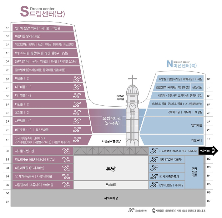 서울 서초구 사랑의교회는 지난 2013년 공공도를 점용해 교회 건축에 나서면서 불법, 특혜 시비가 끊이지 않았다. 사진 사랑의교회 위치도. 사랑의교회 홈페이지 