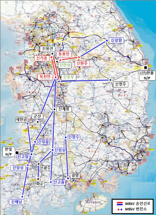 10차 전력수급기본계획 관련 주요 전력망 건설사업 지도. 독자 제공