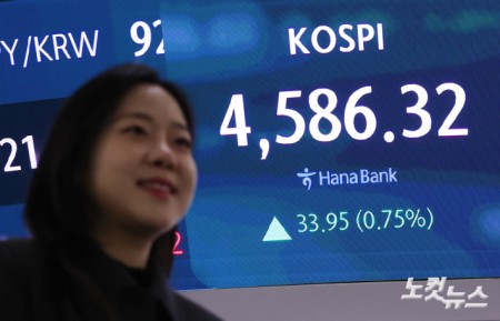 코스피 지수가 6거래일 연속 사상 최고치를 경신한 9일 오후 서울 중구 하나은행 딜링룸에 코스피 지수가 표시돼 있다.