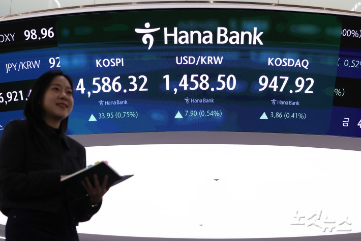 코스피 지수가 6거래일 연속 사상 최고치를 경신한 9일 오후 서울 중구 하나은행 딜링룸에 코스피 지수가 표시돼 있다.