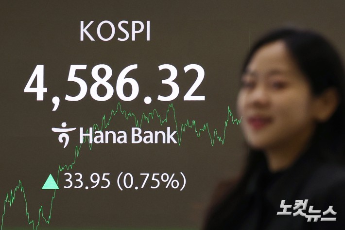 코스피 지수가 6거래일 연속 사상 최고치를 경신한 9일 오후 서울 중구 하나은행 딜링룸에 코스피 지수가 표시돼 있다.