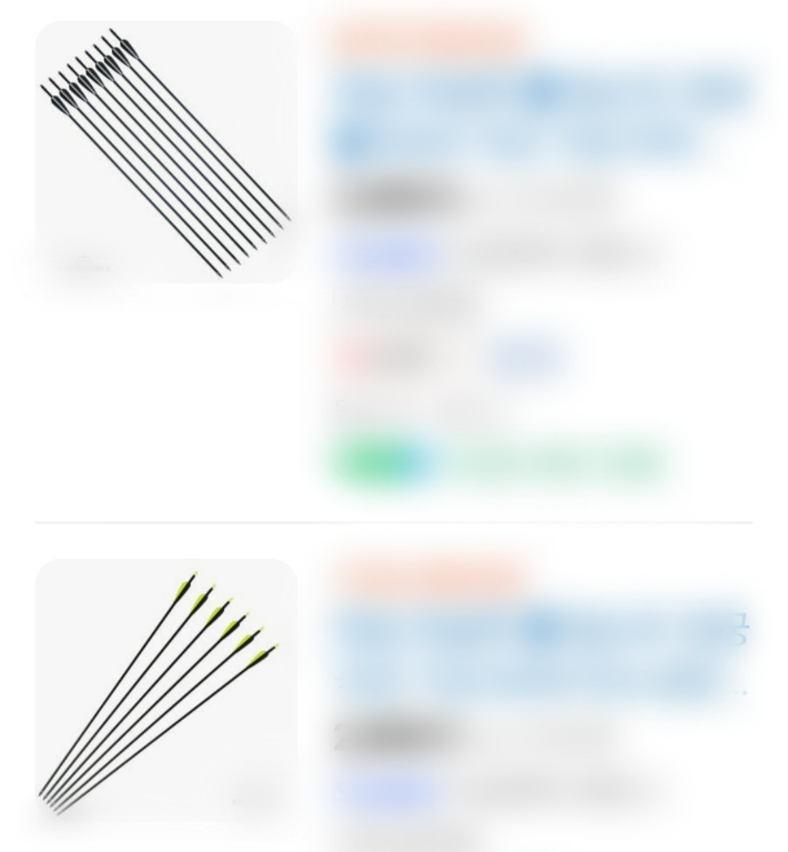 온라인쇼핑몰에서 판매되는 화살. 인터넷 캡처