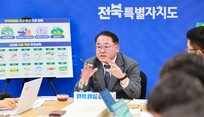 '전북특별법' 출범 2주년을 맞아 브리핑을 하는 전북도 김종훈 경제부지사. 전북도 제공