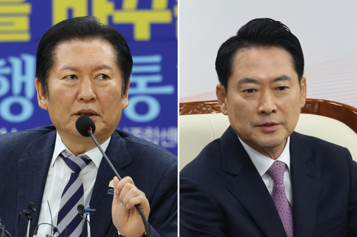 정청래 더불어민주당 대표(왼쪽)와 장동혁 국민의힘 대표. 연합뉴스