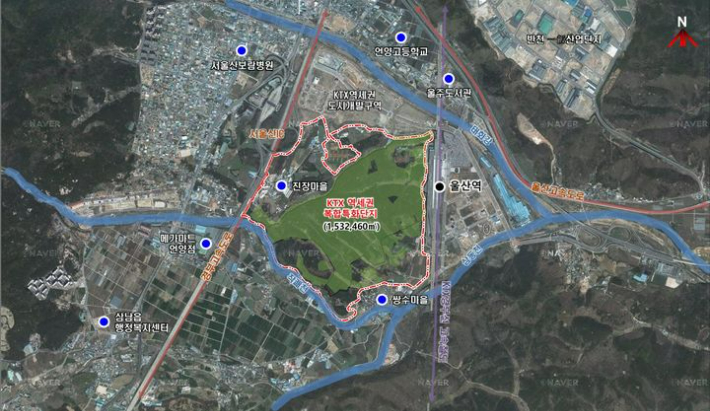울산 울주군 삼남읍 신화리·교동리 일대 KTX 역세권 복합특화단지 위치도. 울산광역시 제공
