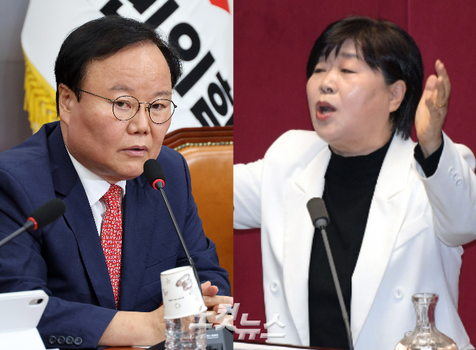 국민의힘 김재원 최고위원과 더불어민주당 서영교 의원. 윤창원 기자