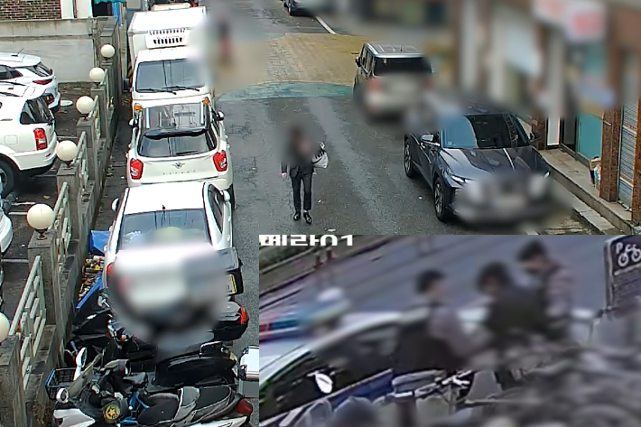 15일 오후 1시 1분쯤 경기 부천시 원미구 상동의 한 금은방에서 마스크를 착용한 채 신원을 감추고 50대 여성 점주 B씨를 흉기로 찌른 뒤 금품을 훔쳐 도주한 피의자가 환복 이후 검거된 장면. 경기남부경찰청 제공