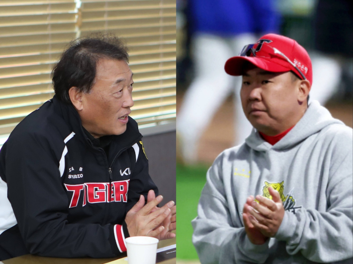 프로야구 KIA의 최준영 대표이사(사진 왼쪽)과 이범호 감독. KIA 제공·연합뉴스