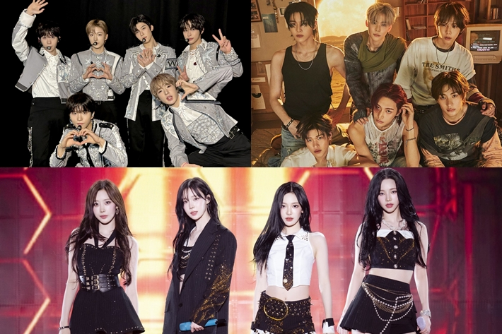 왼쪽부터 시계 방향으로 NCT 위시, 라이즈, 에스파. 각 공식 트위터