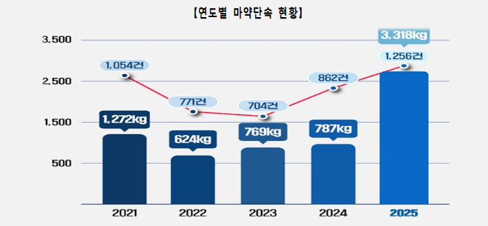 연도별 마약단속 현황. 관세청 제공